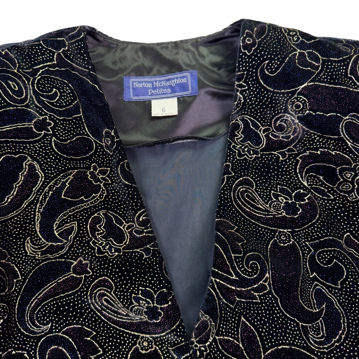 Norton McNaughton Petites Black & Gold Velvet Paisley Blazer Jacket Sz 6
