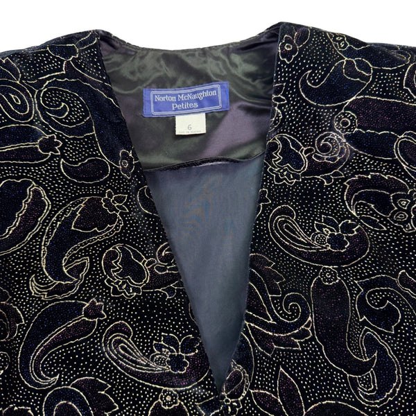 Norton McNaughton Petites Black & Gold Velvet Paisley Blazer Jacket Sz 6