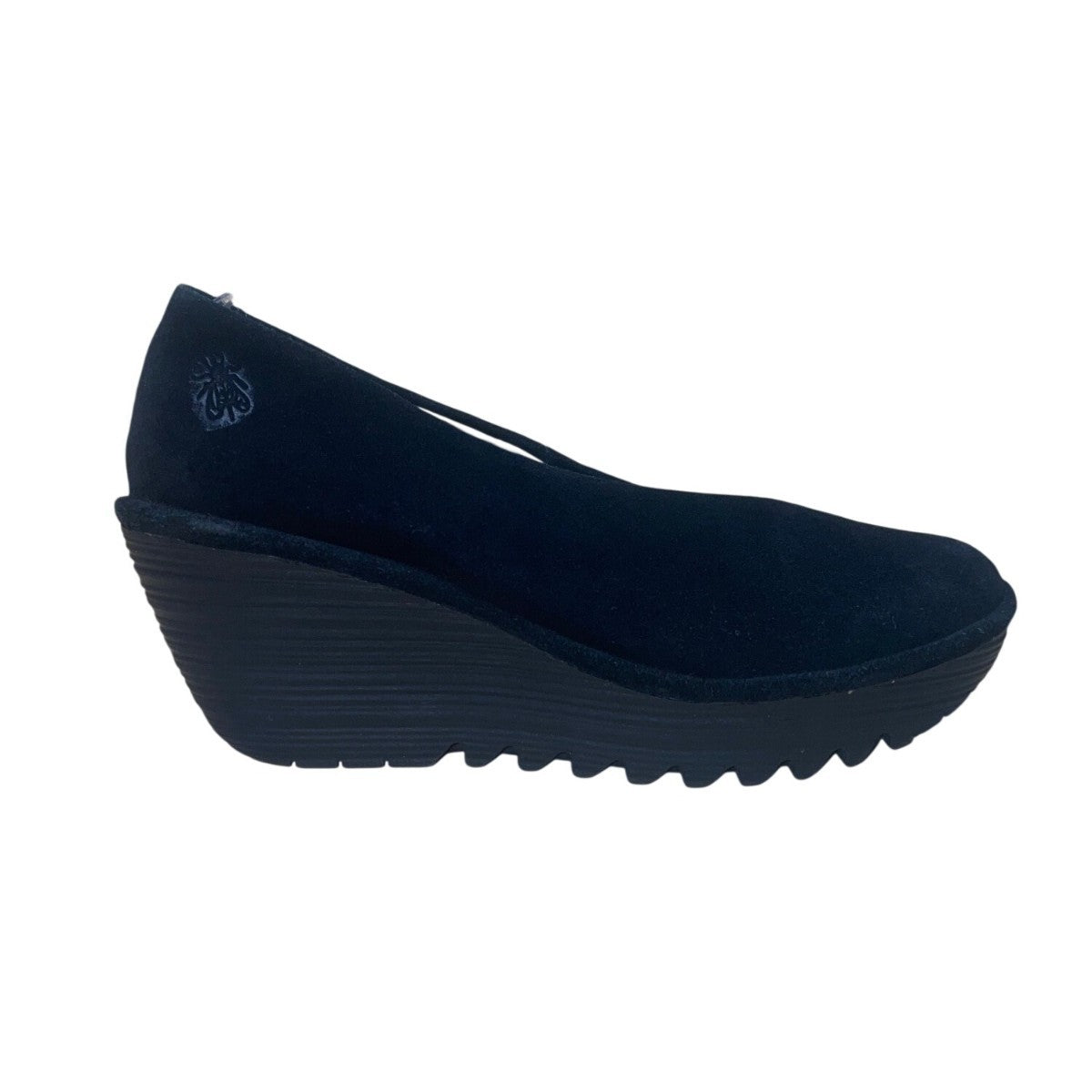 Fly London Women’s Black Suede Slip-On Design Wedge Platform Shoes Size 39