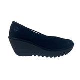 Fly London Women’s Black Suede Slip-On Design Wedge Platform Shoes Size 39