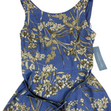 London Times Womens Blue Gold Floral Sleeveless Belted Midi Dress Size 10 - New