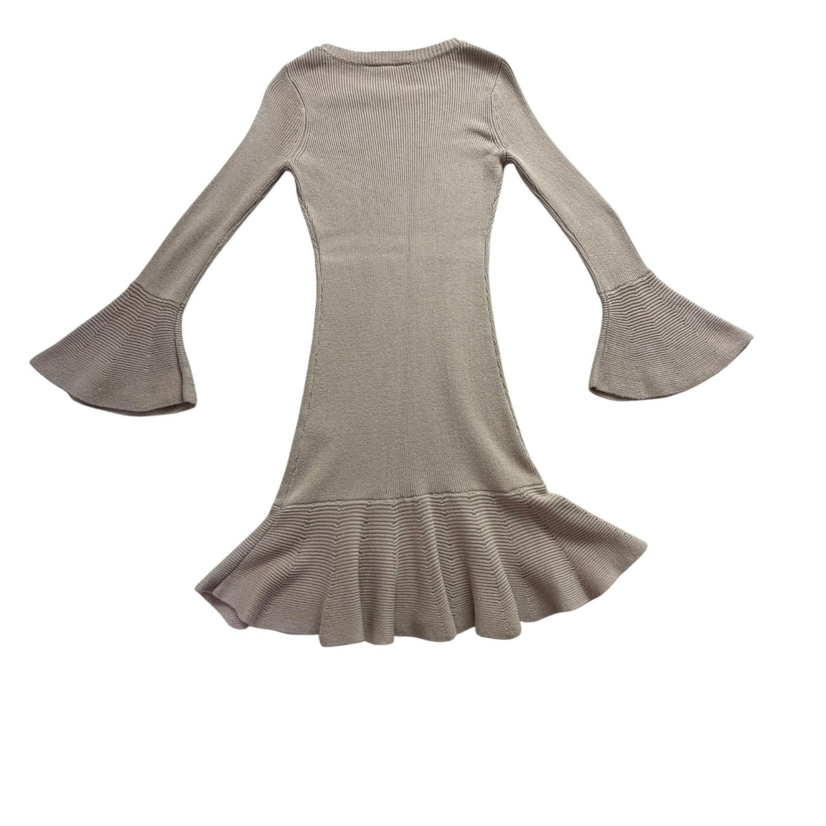 Boston Proper Womens Taupe Cotton Rayon Knit Dress Bell Sleeves Fit & Flare Sz X