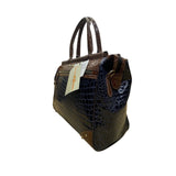 Samantha Brown Women’s Brown & Blue Faux Croc Embossed With Zippered Satchel Bag