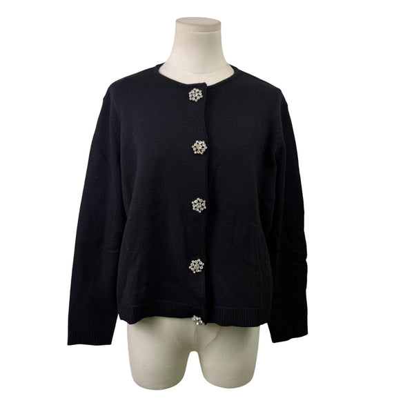 Talbots Women’s Black Merino Wool Cardigan With Embellished Buttons Sz P