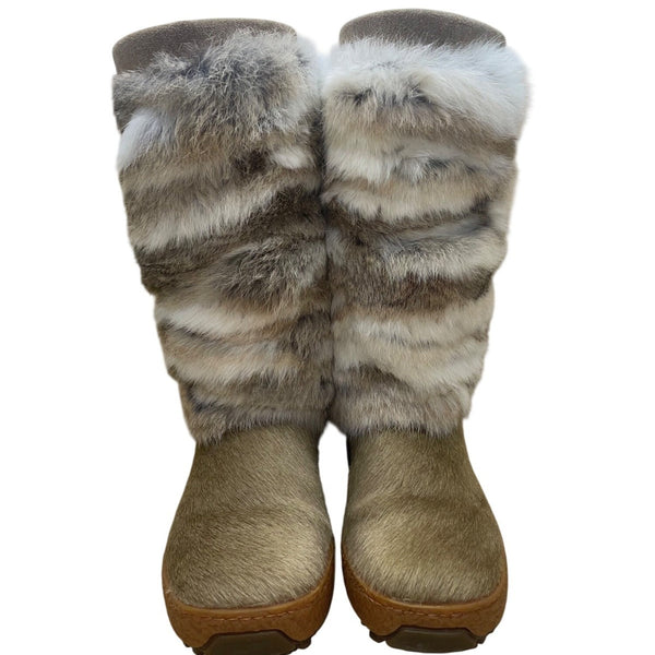 Pajar Women’s Brown & White Fur Knee High Winter Boots Size 40