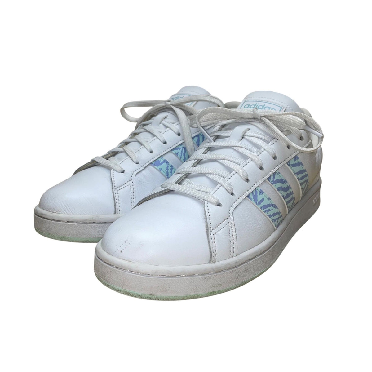 Adidas Women’s Blue Mint Zebra Stripe Pattern Grand Court Sneakers Size 10