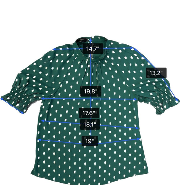 Ted Baker Womens Green Puff Sleeve Top Metallic Polka Dot Accent Size 1