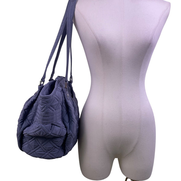 Vera Bradley Women’s Gray Quilted Nylon Zip Closure Double Strap Shoulder Bag