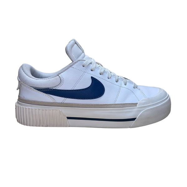 Nike Women’s White & Blue  Leather Lace-Up Court Legacy Lift Sneakers Size 9.5