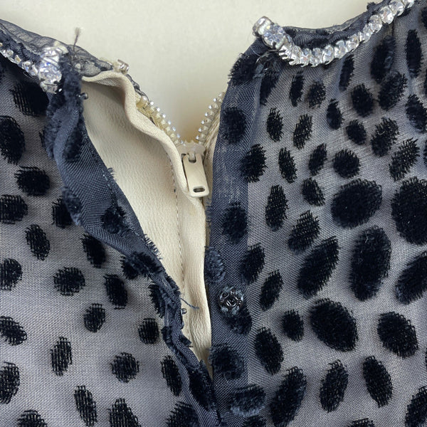 Vintage Mort Schrader Long Sleeve Black Polka Dot Dress With Rhinestone Neckline