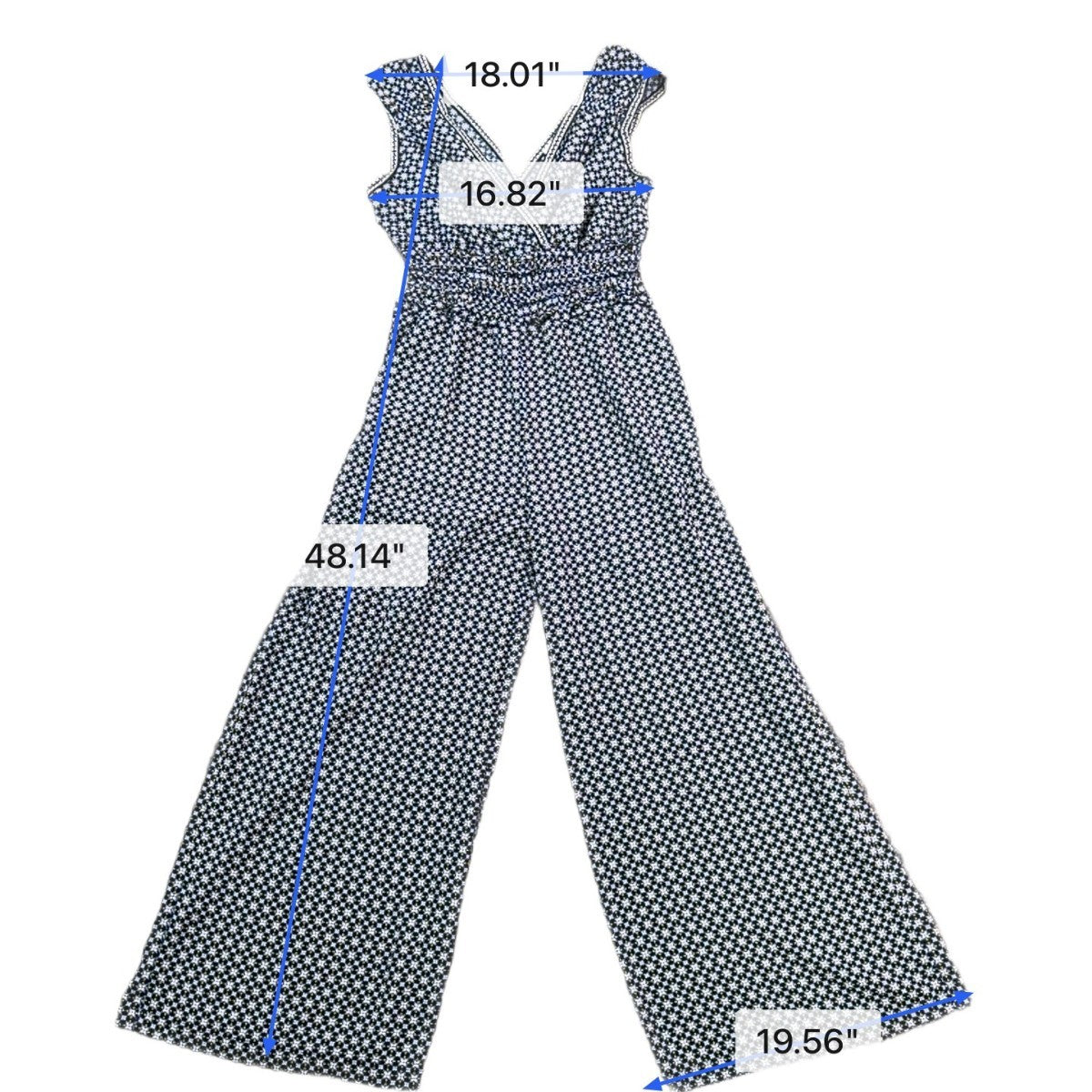 Max Studio Womens Blue V-Neck Sleeveless Geometric Jumpsuit Size S