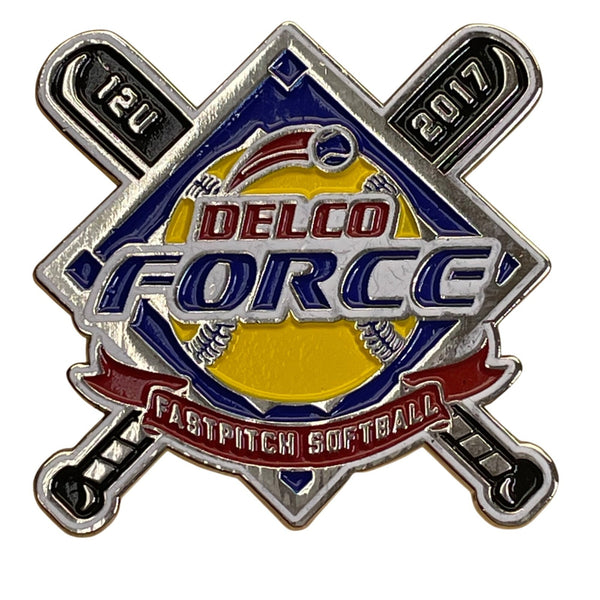 Delco Force 12U Fastpitch Softball 2017 Team Trading Pin With Dual Crossed Bats