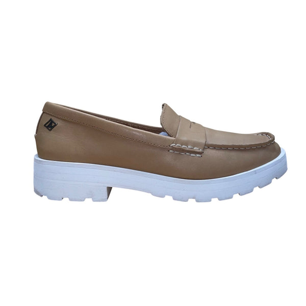Sperry Women’s Tan Leather Platform Chunky Sole Slip-On Loafers Size 9.5M
