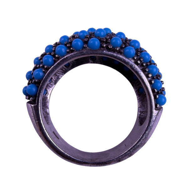 Sterling Silver 925 Turquoise Beaded Ring Size 7 Dome Design Boho Statement Band