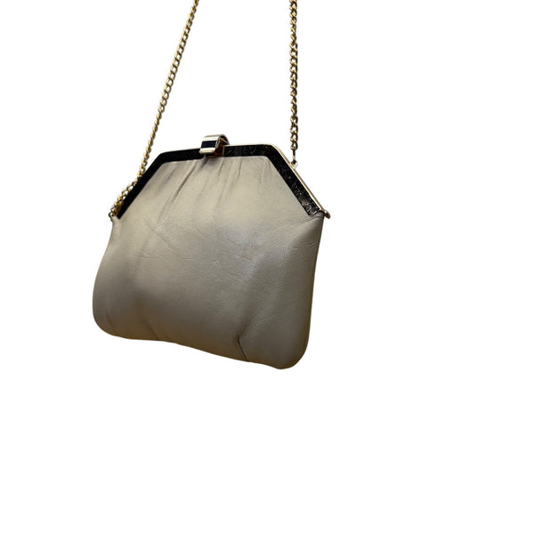 Women's Beige Leather Interior Burgundy LiningChain Strap Clutch Crossbody Bag