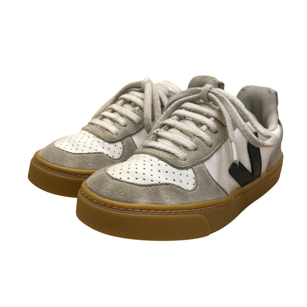 Veja Kids White & Gray Suede & Faux Leather Lace-Up Low-Top Sneakers Size 12