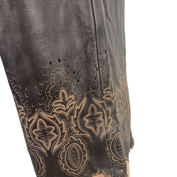 Passion Womens Black Leather Capris With Lace Hem New