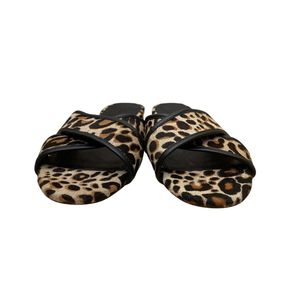 J. Crew Women’s Leopard Black Leather Animal Print Flat Slide Sandals Size 7