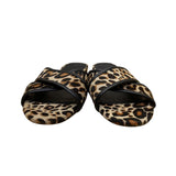 J. Crew Women’s Leopard Black Leather Animal Print Flat Slide Sandals Size 7