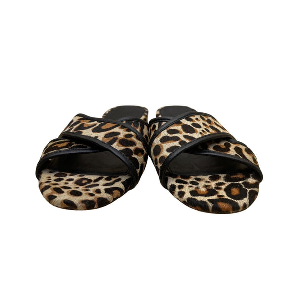 J. Crew Women’s Leopard Black Leather Animal Print Flat Slide Sandals Size 7