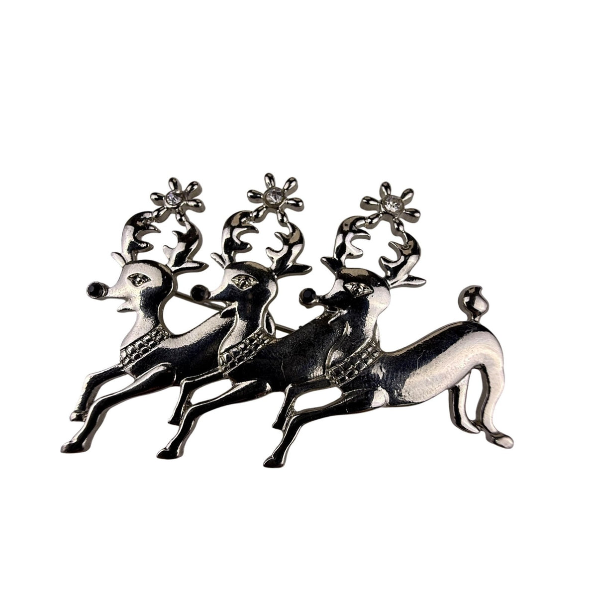 Silver Tone Reindeer Brooch Pin Design Lapel Christmas Jewelry Decorative