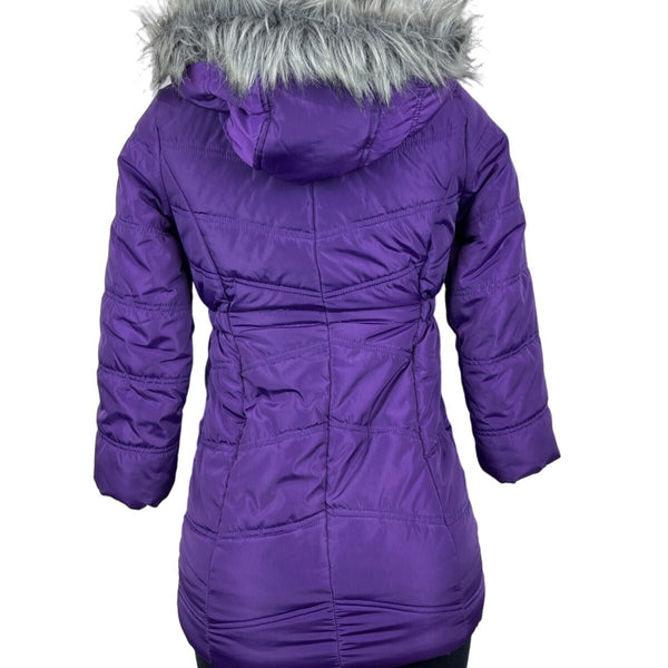 Calvin Klein Womens Purple Puffer Jacket With Faux Fur Hood & Side Pockets Sz S