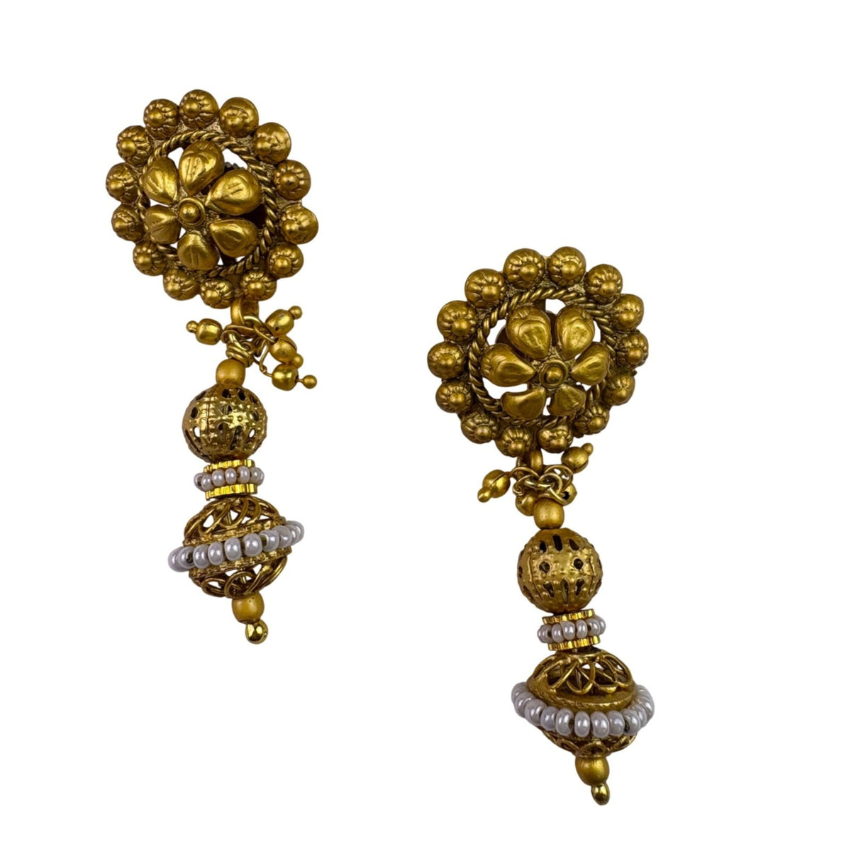 Gold Tone Womens Necklace & Earring Set Various Metal Beaded Elegant Design Adju