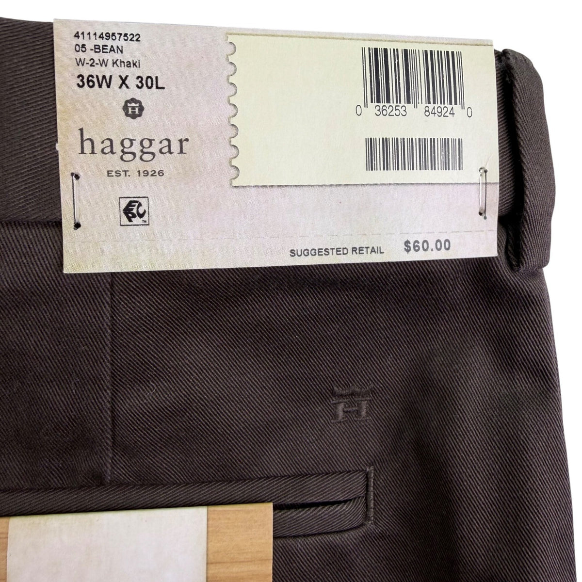 Haggar Mens Brown Pants Classic Fit Flat Front Sz 36W X 30L - New