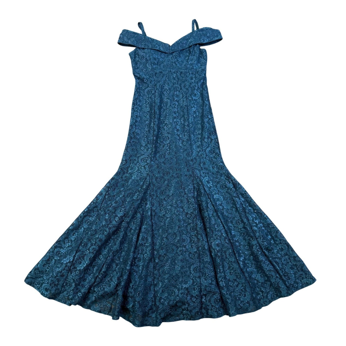 R&M Richards Womens Blue Off-Shoulder Lace Gown Formal Evening Wear Size 6