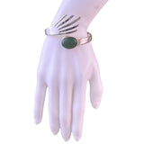 Sterling Silver Tone Womens Bracelet With Green Prehnite Cabochon Stone Cuff Des