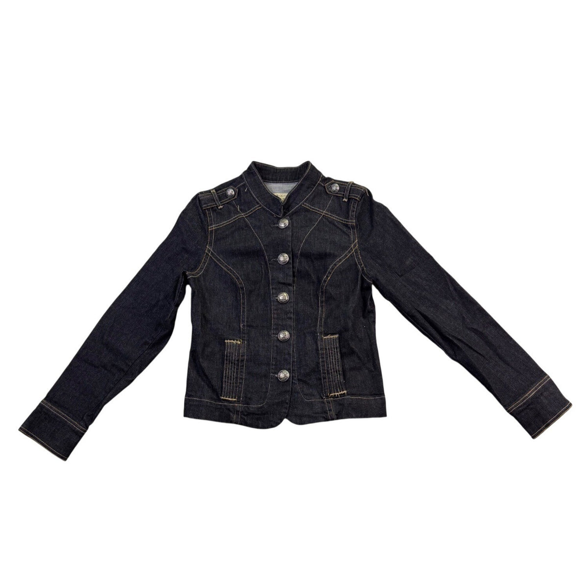 Old Navy Womens Black Denim Button-Up Stretch & Fitted Jacket Size M