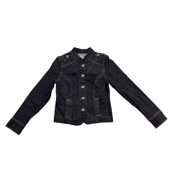 Old Navy Womens Black Denim Button-Up Stretch & Fitted Jacket Size M