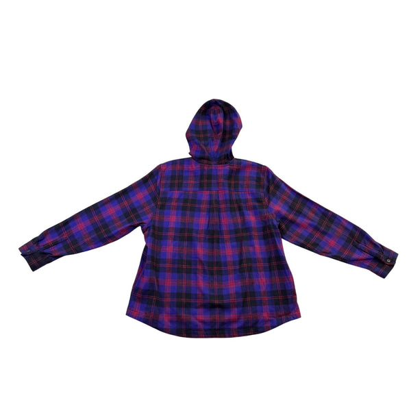 L.L.Bean Womens Purple & Red Plaid Relaxed Fit Zip-Up Hooded Jacket Size XL