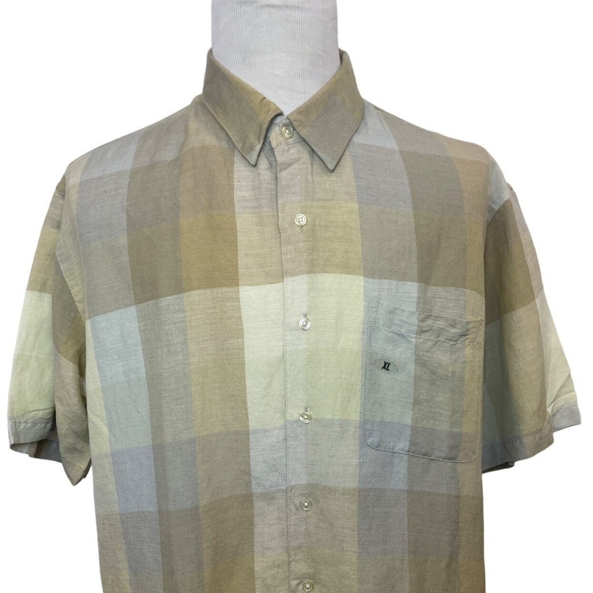 Van Heusen Men's Multicolored Square Pattern Short Sleeve Button Up Shirt Sz- XL