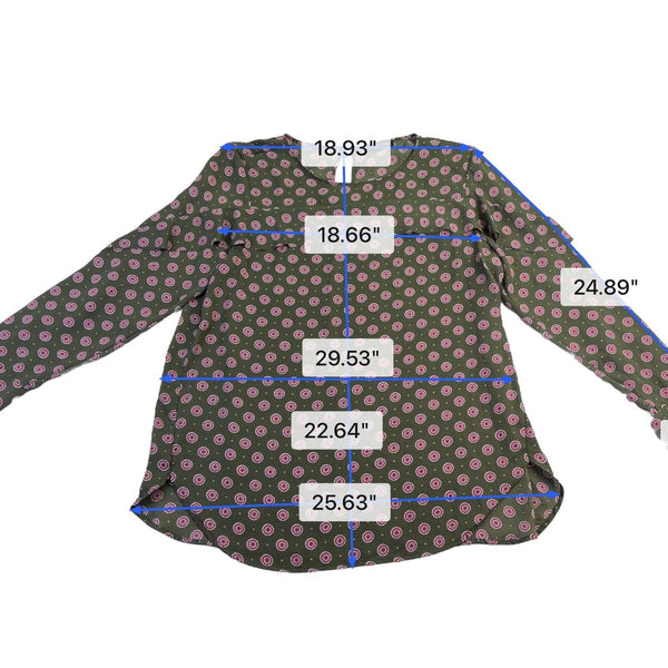 Banana Republic Womens Green & Pink Patterned Long Sleeve Blouse Size XL