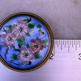 Vintage French Enamel & Metal Floral Brooch Purple/Green/Gold Round Design