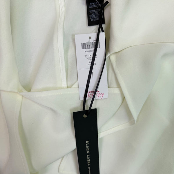 Black Label By Chicos Womens White Sheer Open-Front Trench Coat 69% Triacetate S