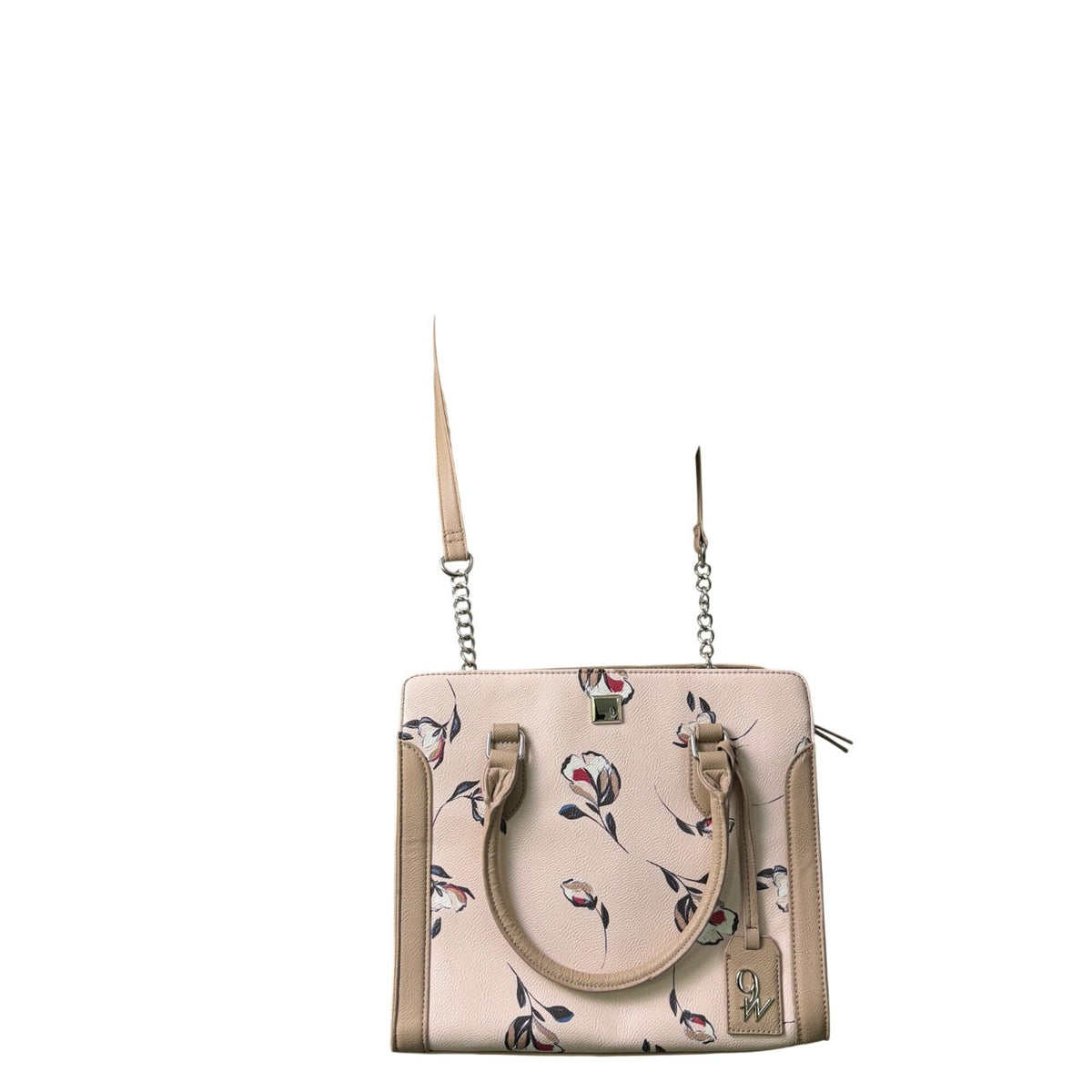Nine West Women's Beige Faux Leather Floral Print Dual Handles Crossbody Bag
