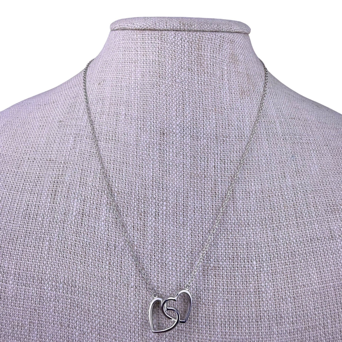 Blue Nile Womens Silver 925 Double Heart Pendant Necklace Boxed 