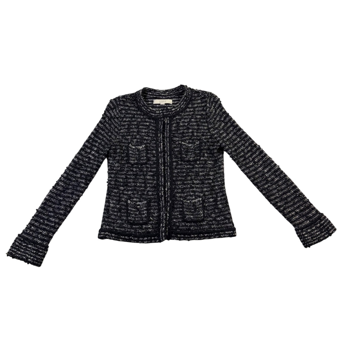 Ann Taylor LOFT Womens Black & White Tweed Cardigan Jacket Size SP