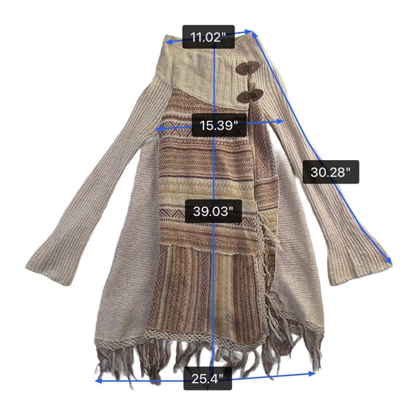 Free People Womens Beige Fringe Knit Cardigan Sweater Long Sleeve Size XS