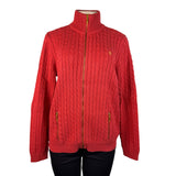 Lauren Ralph Lauren Womens Red Cable Knit Full Zip Sweater With Pockets