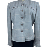 Herbert Grossman Womens Gray Plaid Button-Up Blazer Rayon Material Size 10 USA M
