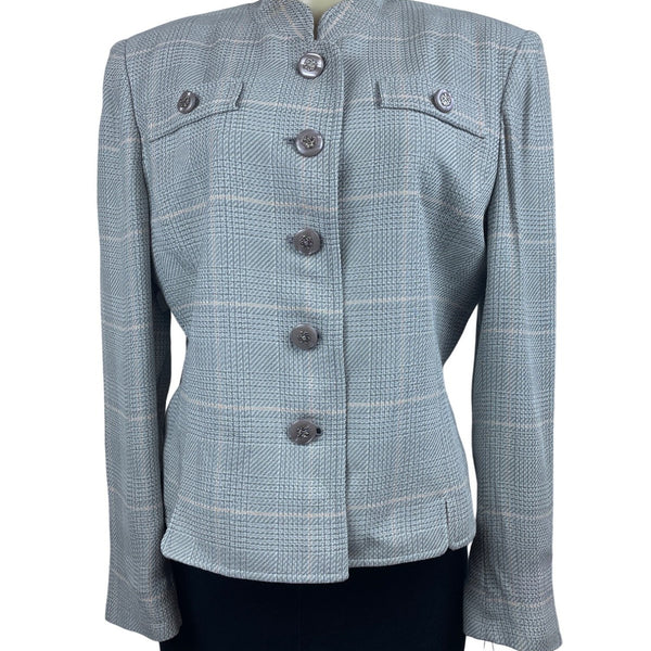 Herbert Grossman Womens Gray Plaid Button-Up Blazer Rayon Material Size 10 USA M