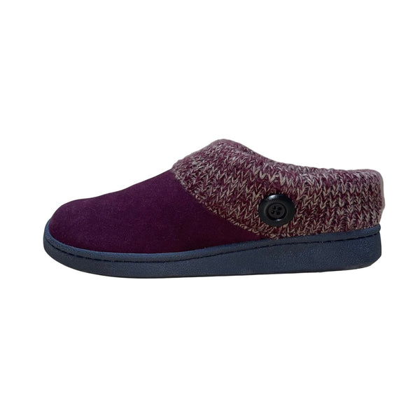 Clarks Women’s Burgundy Knit Cuff With Faux Fur Lining Slippers Size 10M