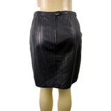 Vakko Women Black Leather Pencil SkirtStylish Vertical Detail Back Zipper Sz 8
