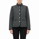Saint Laurent Womens Gray Wool Button-Up Jacket Gold Accent Pockets Size 38