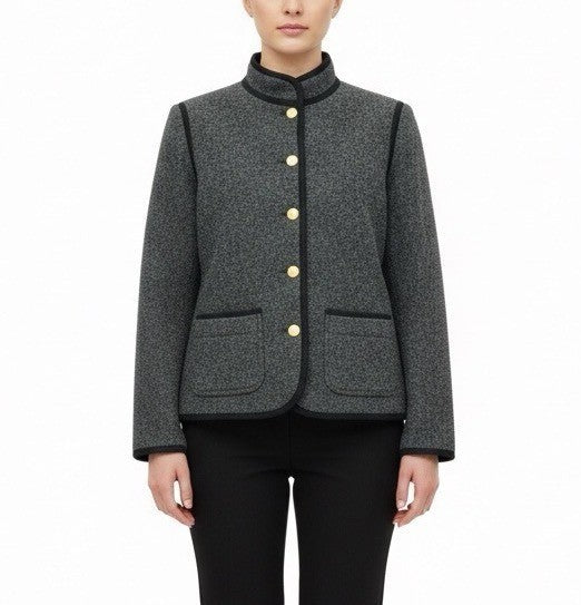 Saint Laurent Womens Gray Wool Button-Up Jacket Gold Accent Pockets Size 38