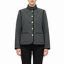 Saint Laurent Womens Gray Wool Button-Up Jacket Gold Accent Pockets Size 38