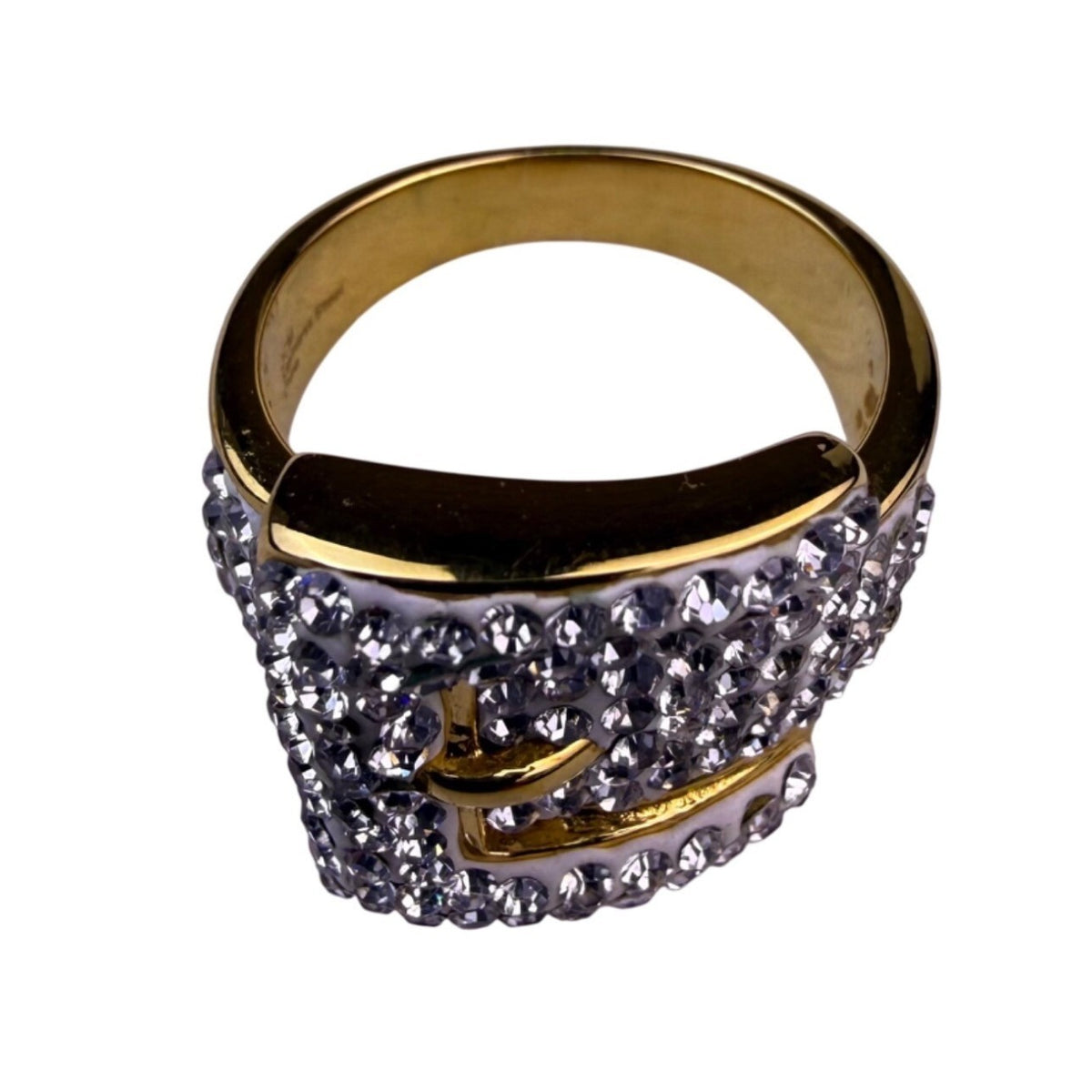 Jcm Womens Gold Tone Stainless Steel Rhinestone Belt Buckle Design Ring